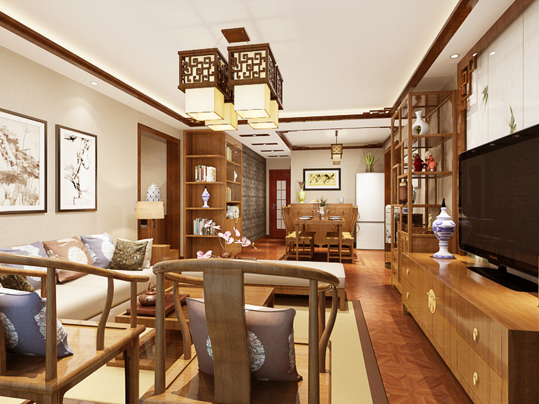 中国风-鹿港嘉园 - 中式风格二室一厅二卫装修效果图 - 郑一君设计