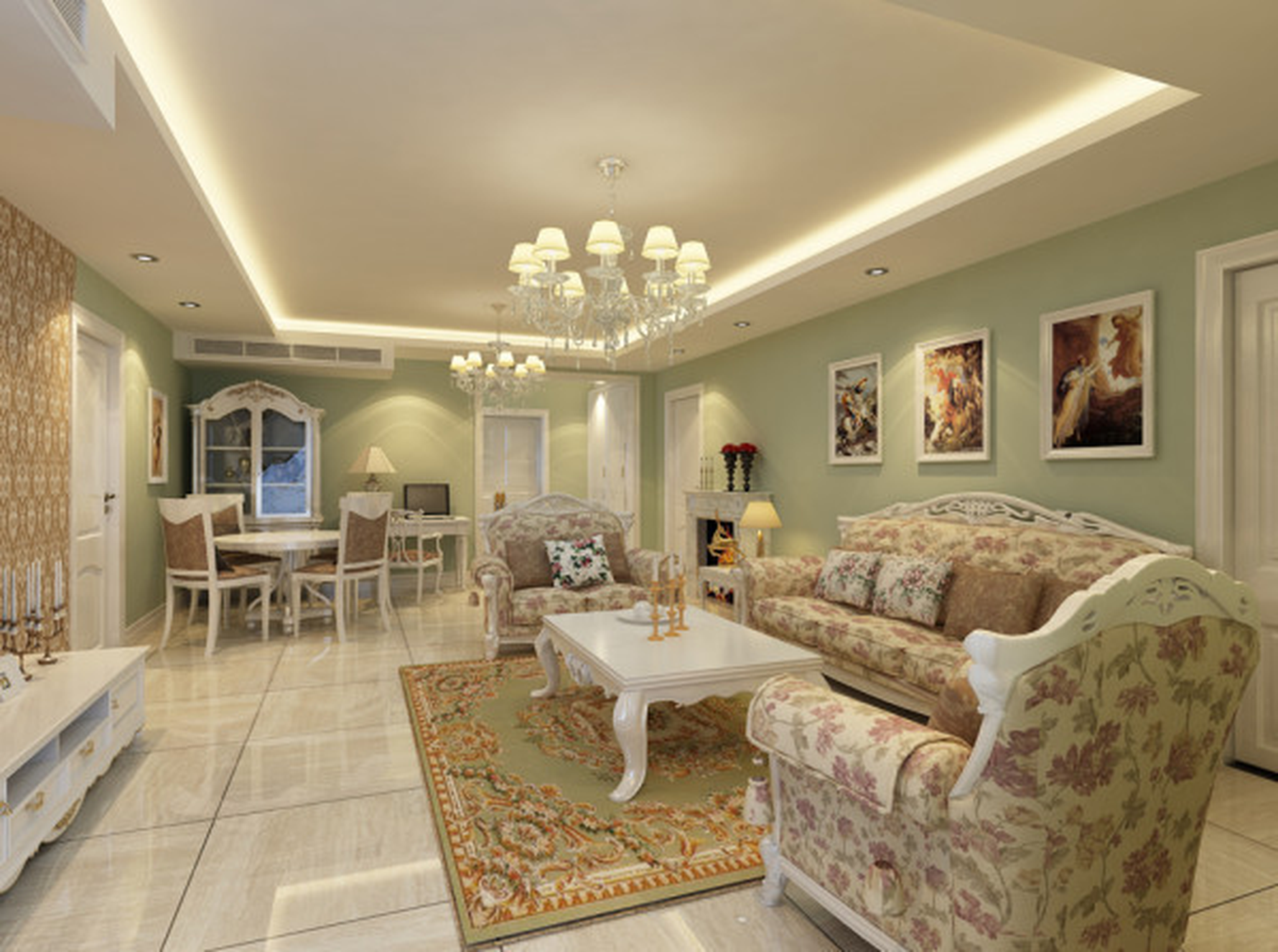 田园风格四室二厅装修设计效果图