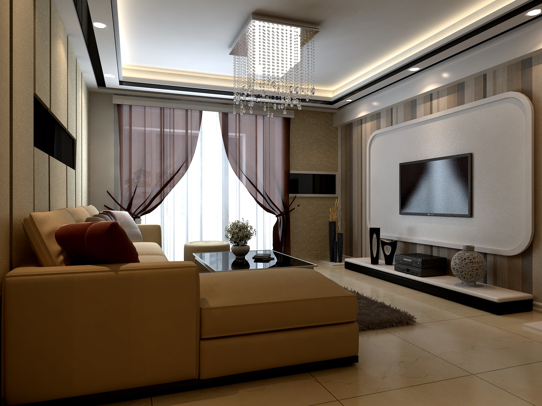 现代风格二室一厅装修设计效果图