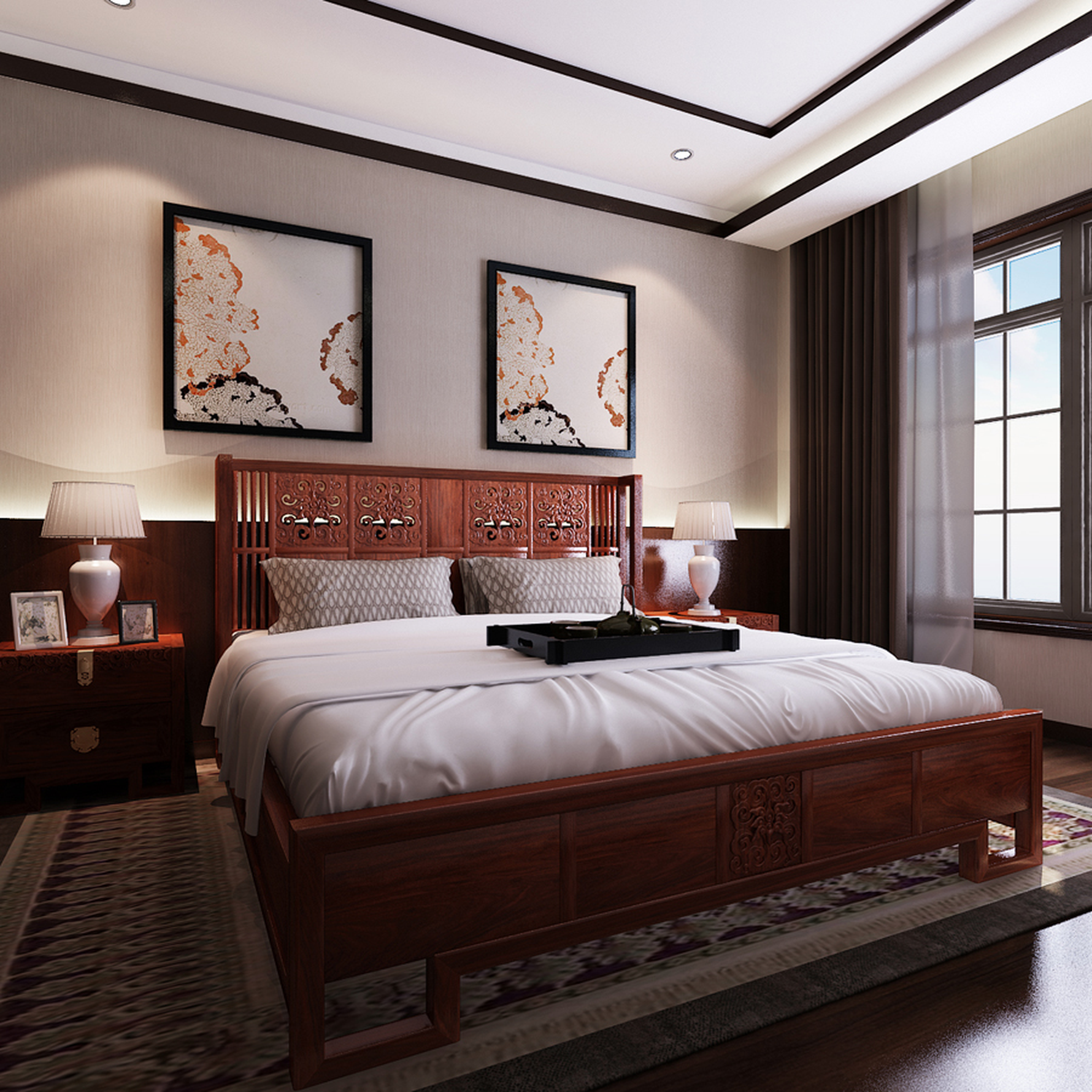 中式风格主卧装修设计效果图